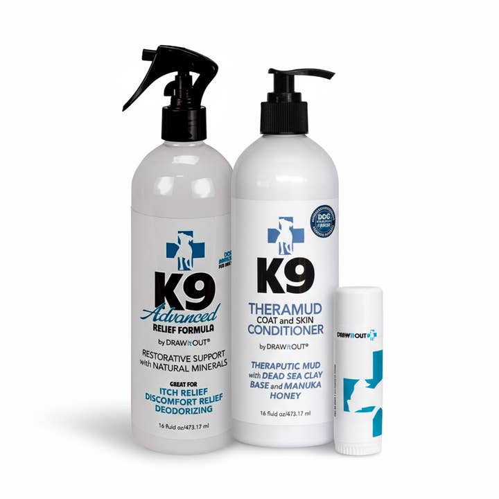 Ensemble de soins complets K9 | Soulagement avancé + TheraMud + Baume pour le nez pour la vente par Draw it Out Horse Health Care Solutions