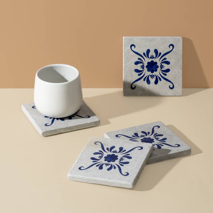 GHARYAN Stoneware & More - Wholesale Coasters - Andalusia Patterned Marble Tiles Coasters | Set of 4