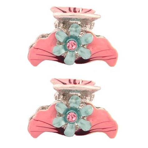 Pink French Hair Claws with Blue Swarovski Rhinestones 37575-1795-2 for wholesale by CARAVAN J NAHON IMPORT