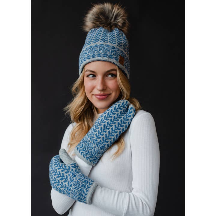 Panache Apparel Co. - Wholesale Beanie - Women's - Blue & Lt. Gray Patterned Pom Hat