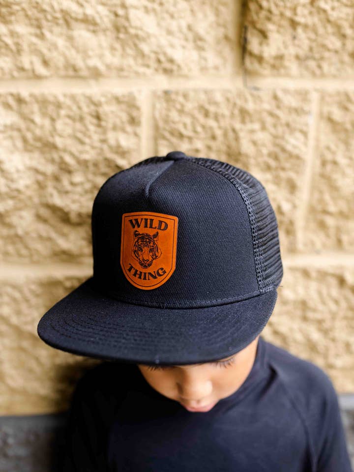 Wild Thing Tiger Leather Patch Hat for wholesale by Left Grain