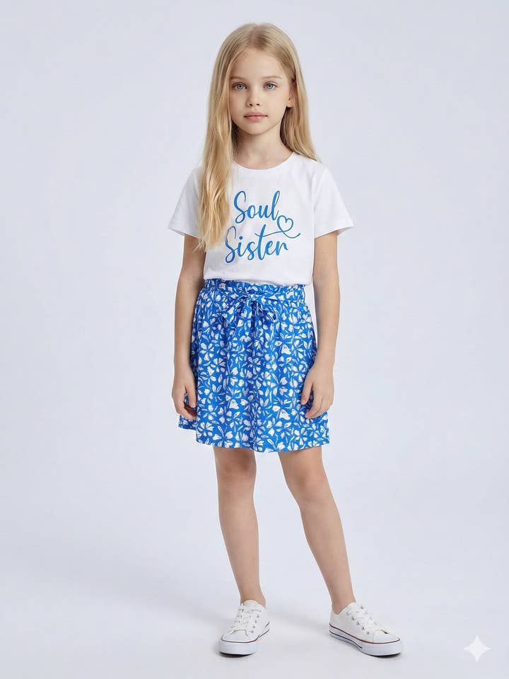 Girls' cotton T-shirt and floral skirt set for wholesale by MINI MIGNON PARIS