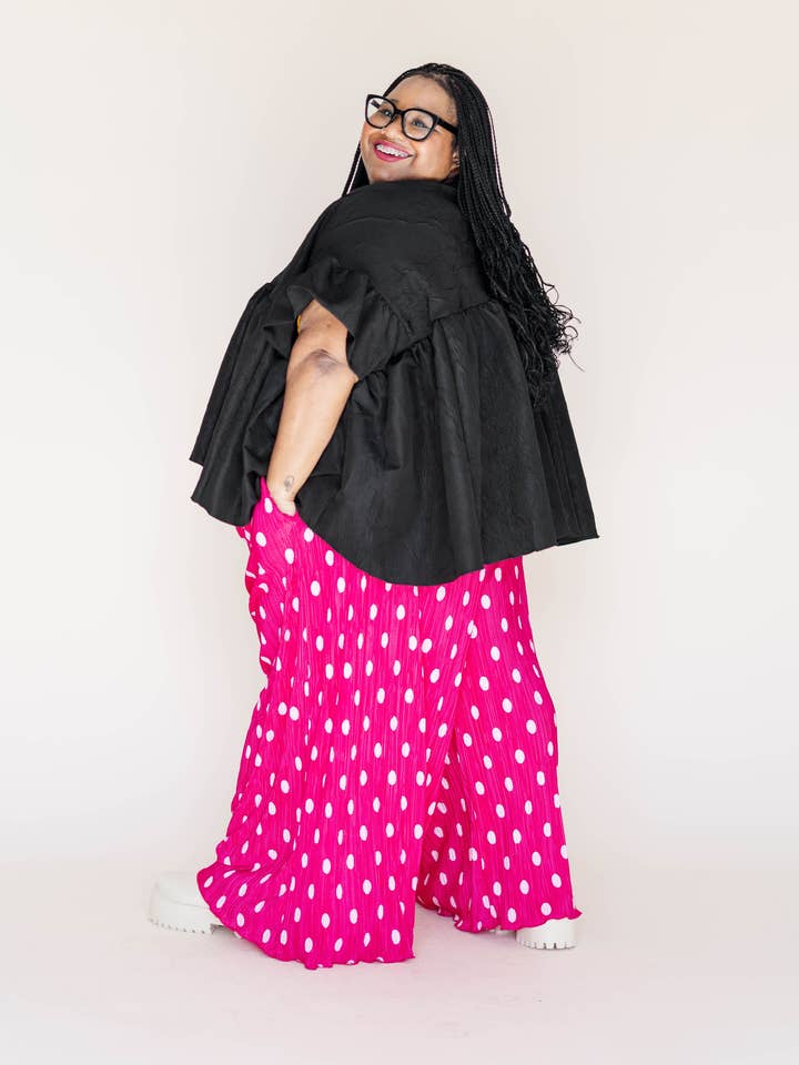 Nettle Studios - Wholesale Pants - Women's - Size Inclusive Hot Pink & White Polka Dot Pleated Flare Pant35