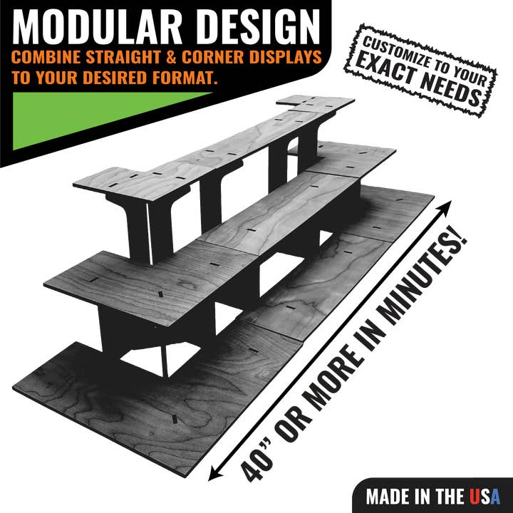 Torched Displays - Wholesale Retailer Display Stand/Case - 3-Tier Retail Table Display Corner Stand with Shelves