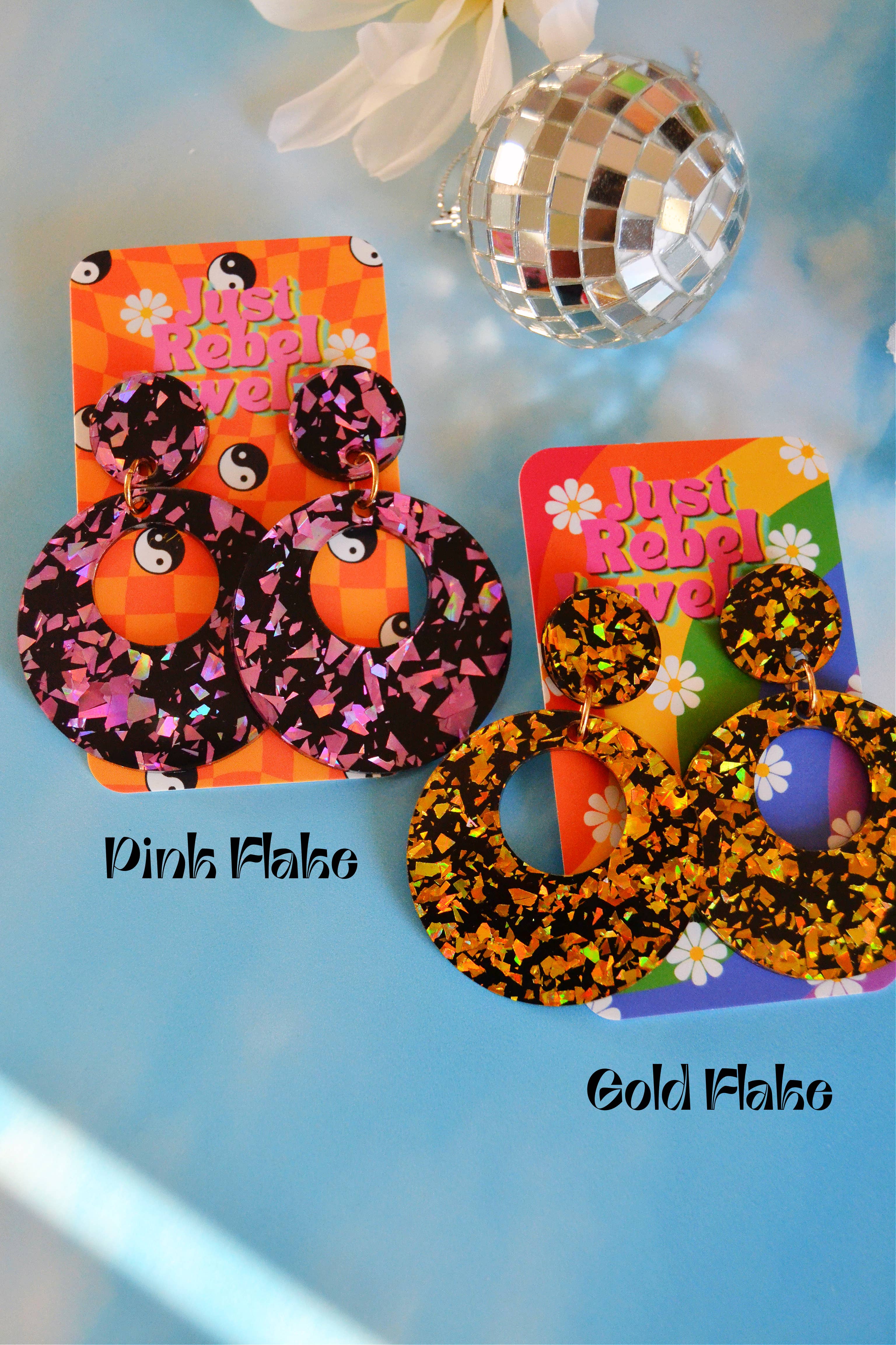 Rebel Disco Designs - Wholesale Hoop Earrings - Acrylic Retro Glittery Go-Go Mod Circle Hoop Earrings4