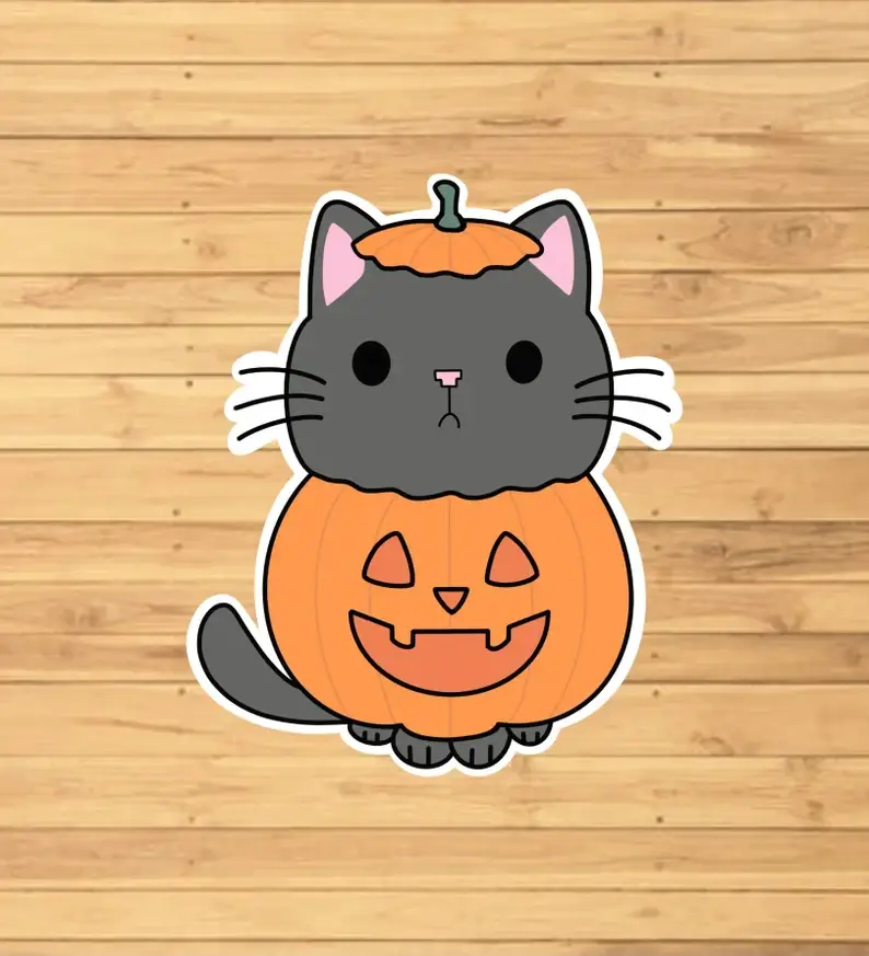 EnchantingSunshine - Wholesale Sticker - Pumpkin Cat Halloween Sticker1