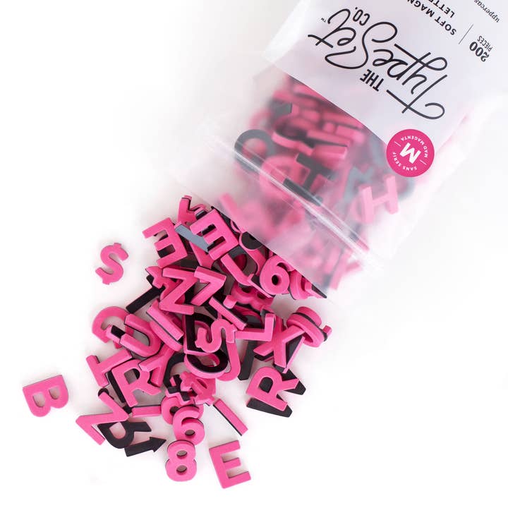 1" 200pc Hot Pink Magnetic Letters for wholesale by The Type Set Co.