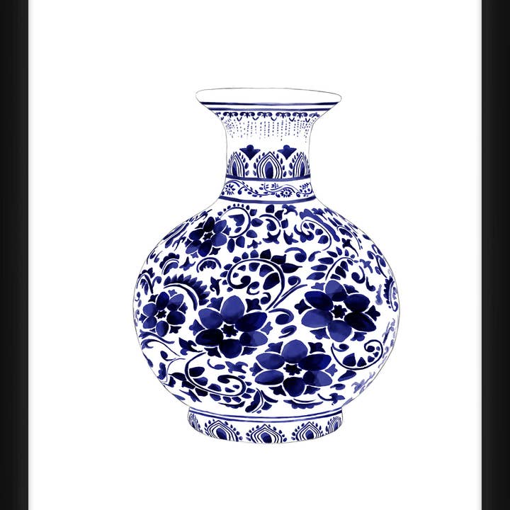 Décoration murale encadrée en pot de fleurs bleues 20 x 45,7 cm pour la vente par PTM Images