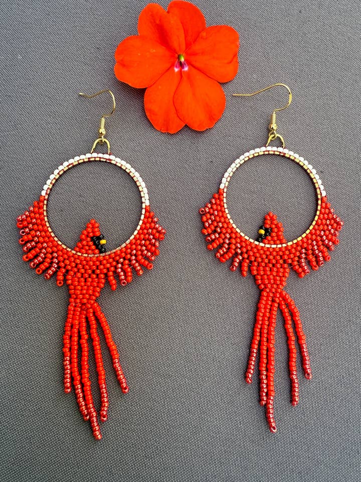 Hand-Beaded Seed Bead Cardinal Earrings for wholesale by XTRA by Stacey
