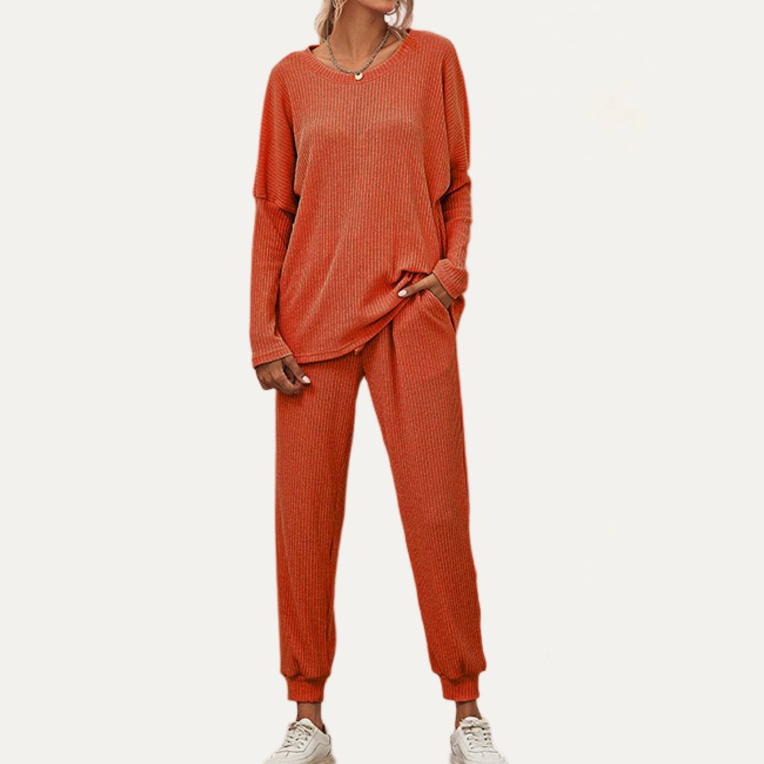 The Moment Collection - Wholesale Lounge Set - Women's - Chic And Cozy Ribbed Two-Piece Loungewear Set1
