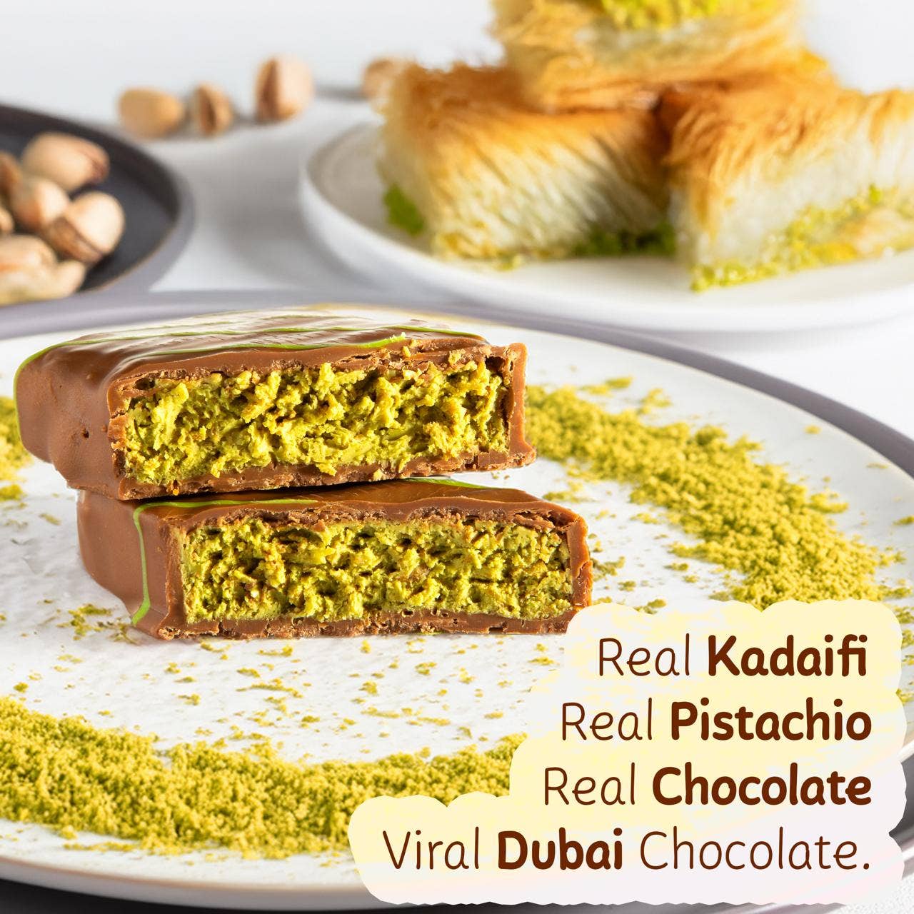 Carian's Bistro Chocolates - Wholesale Chocolate Bar - Famous Dubai Chocolate Bar, Premium Pistachio, 3.17oz (90gr)10
