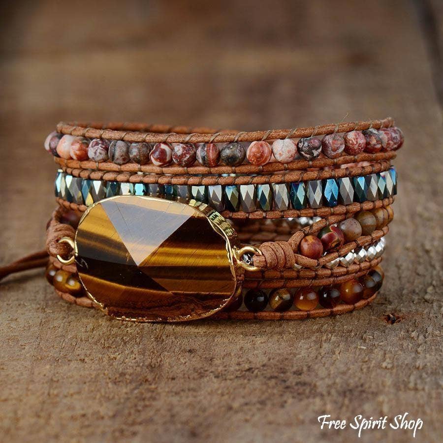Free Spirit Shop - Wholesale Beaded Bracelet - Natural Tiger Eye & Jasper Beaded Wrap Bracelet1