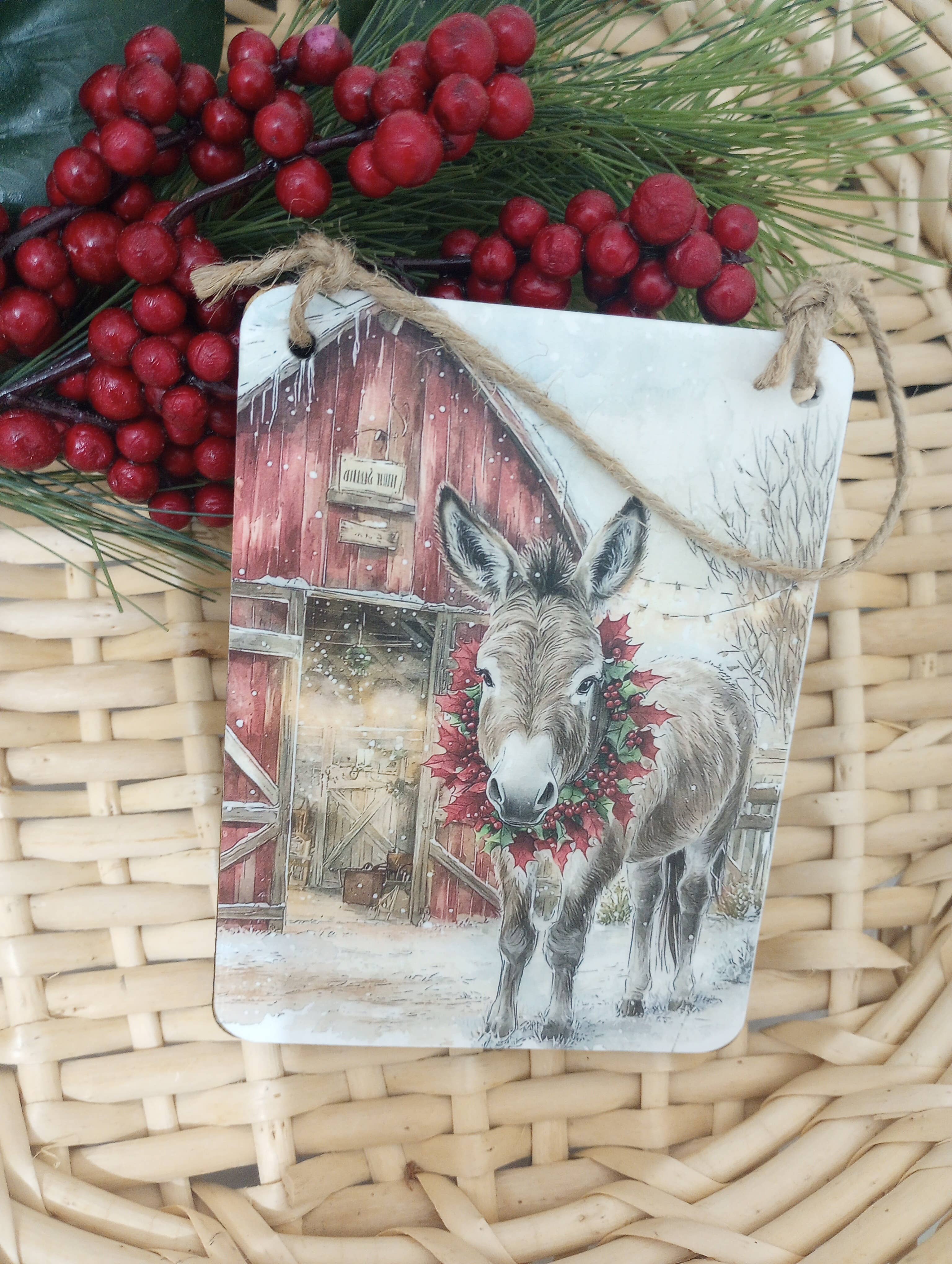 Bluegrass Burlap Co - Wholesale Ornament - Christmas at the Olde Red Barn Ornament - Donkey = Jack