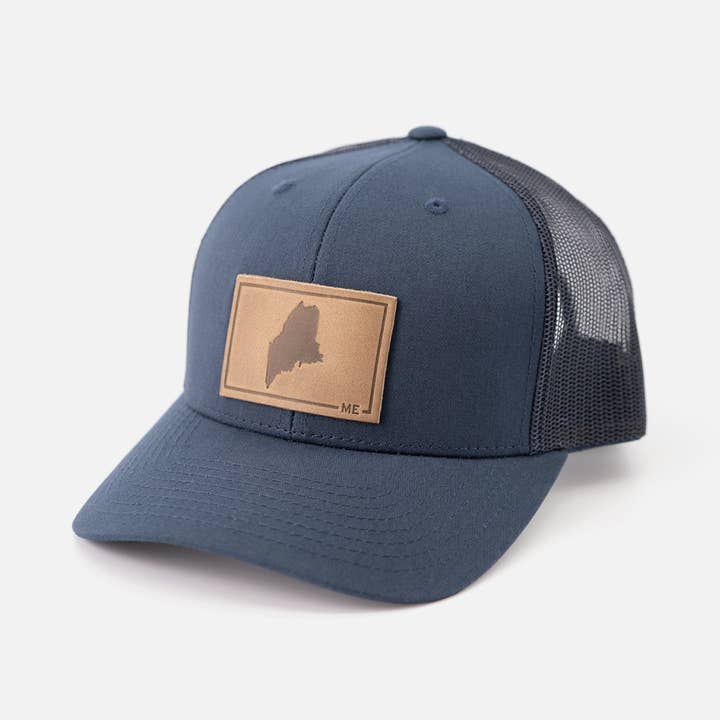 Range Leather Co. - Wholesale Trucker Hat - Unisex - Maine Silhouette Hat | Leather Patch Trucker Hat