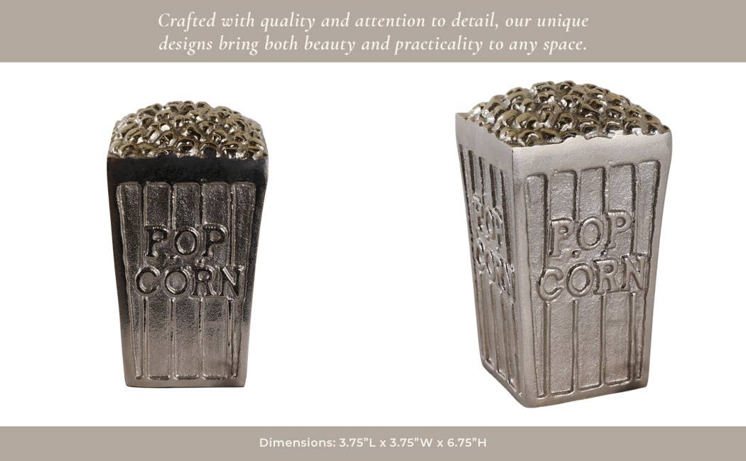 Sagebrook Home - Wholesale Decorative Figurine - Decorative Figurine - Silver Aluminum Popcorn Bucket, 7 in.13