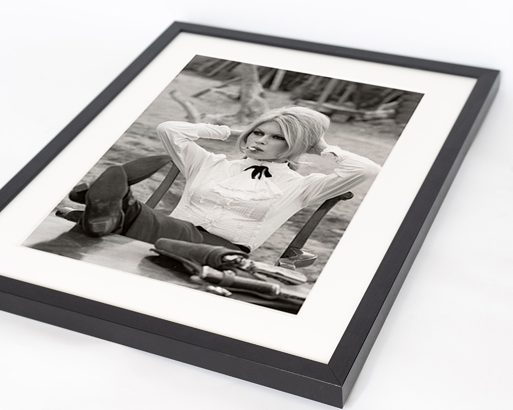 Black Brigitte Bardot on Set. Wall art print with frame. for wholesale on Faire6