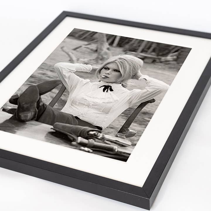 Black Brigitte Bardot on Set. Wall art print with frame. for wholesale on Faire6