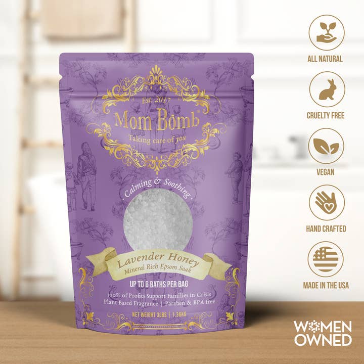 Lavender Honey Bath Soak – Tranquil, Skin-Softening Salt (3 lbs) for wholesale by Mom Bomb