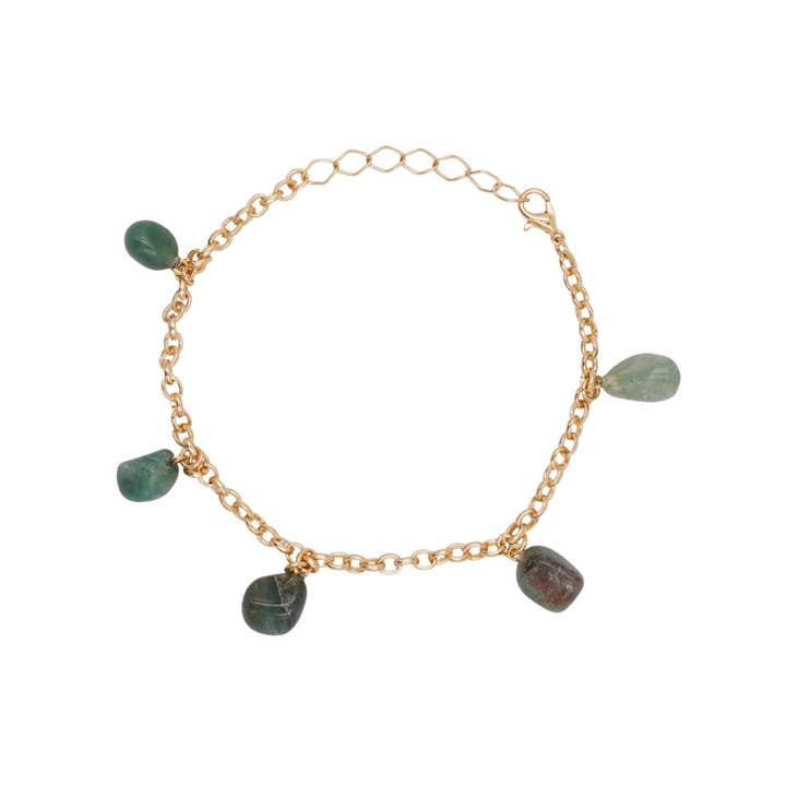 Byart – Pulseira com pendente por atacado – Quartzo Verde - Tumbled 5 Pedras - Pulseira - Banhado a Ouro