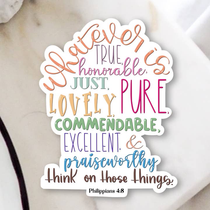 Philippians 4:8 Bible Verse Christian Vinyl Sticker for wholesale by TaleMeCo