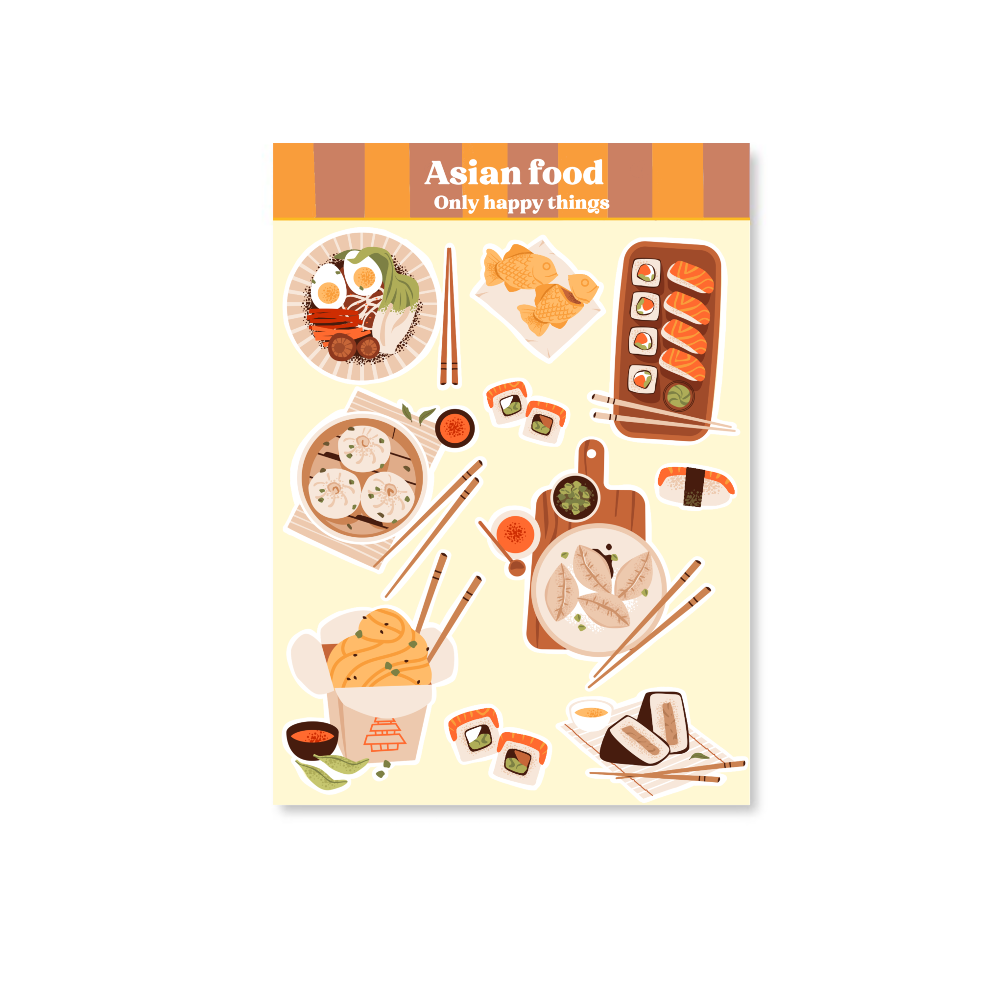 Only Happy Things Stationery – Adesivo por atacado – Folha de adesivos comida asiática A60