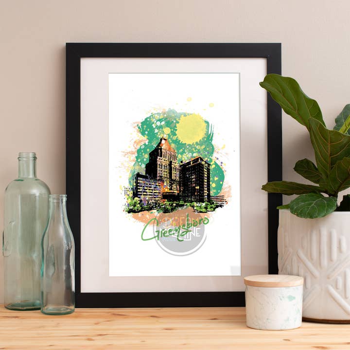Impression de Greensboro, Skyline de Greensboro, art de Greensboro, affiche de Greensboro, aquarelle de Greensboro, impression d'art de Greensboro, carte de Greensboro WCsymbol56 pour la vente par DreamMachine Prints