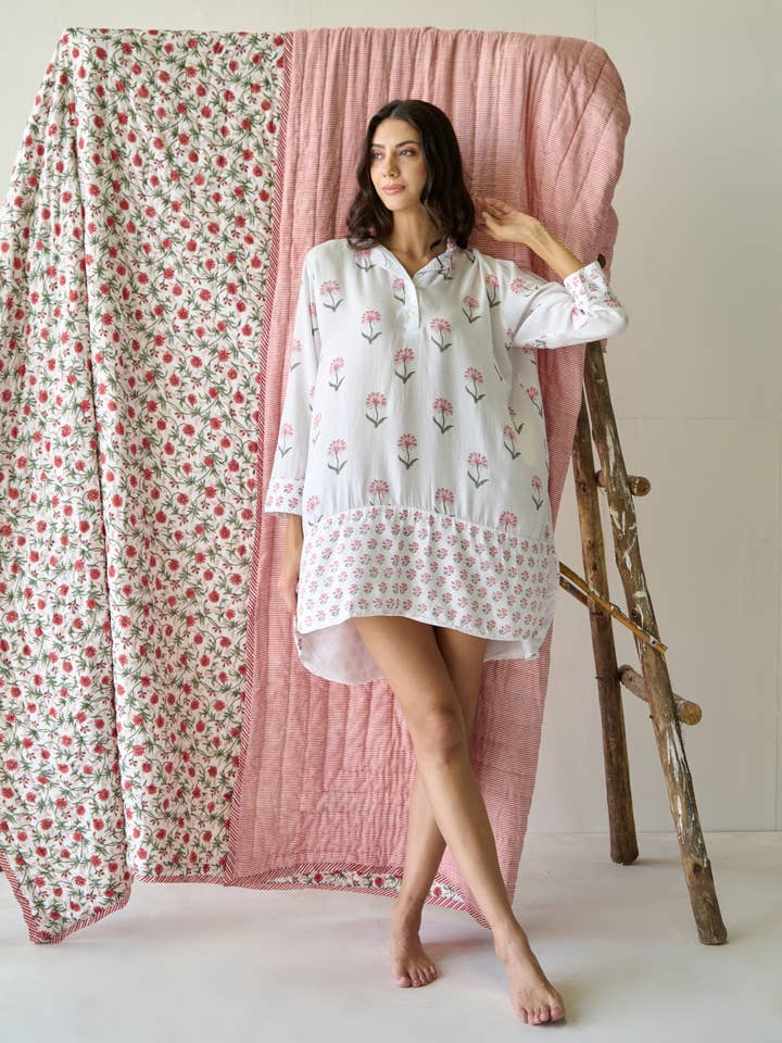 Nancy Night / Beach Shirt in Pink and Green for wholesale by Kapara London