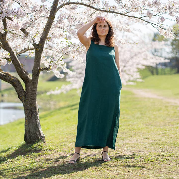 menique - Venta al por mayor Vestido - Mujer - Vestido Largo Peto de Lino Fiona con Escote Cuadrado - Vestido Casual9