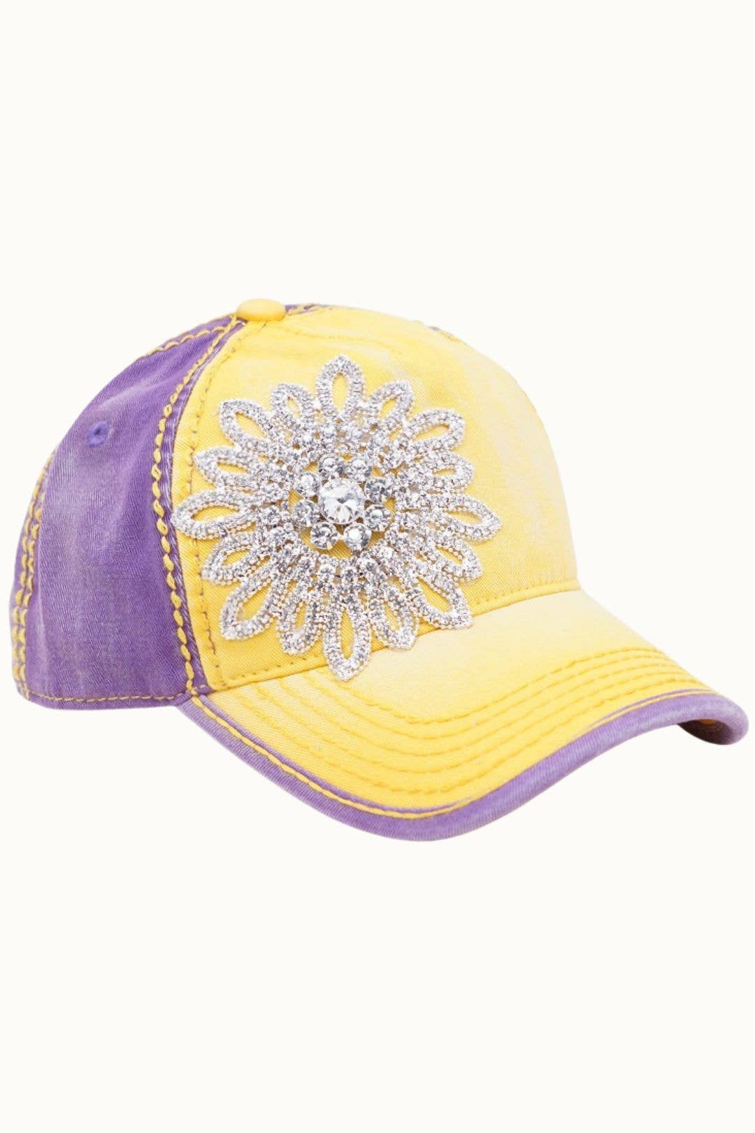 Olive & Pique - Vente Casquette de baseball – femme - Casquette bicolore Sunflower Bejeweled Glitz, ajustable1