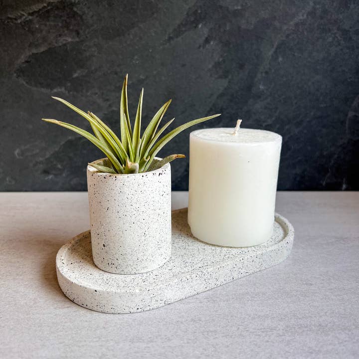 Minimal Loot Design – wholesale Prydnadsbricka – Sprickig oval betongbricka, dekorativ stenbricka, smyckeshållare, sminkbricka, cementbricka, sminkarrangör, smyckesfat, badrumsbricka