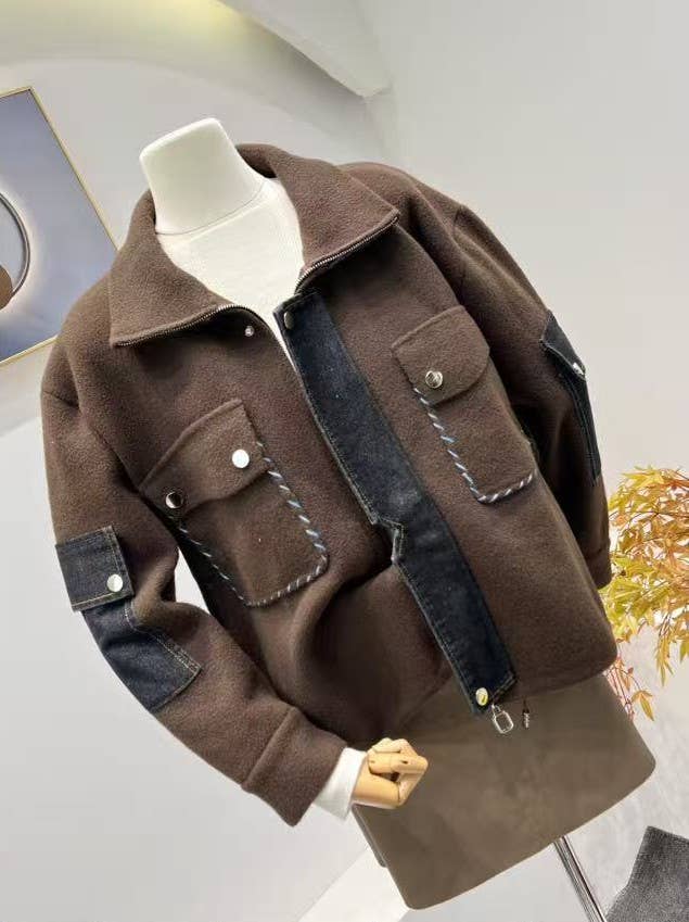 KY CREATION PARIS - Vente Manteau – femme - Veste effet laine avec détails en dénim2