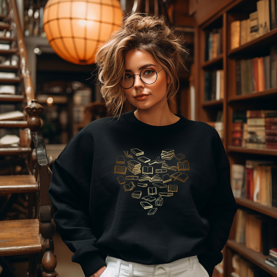 The Obstinate Octopus - Vente Sweat-shirt à imprimés – femme - Sweatshirt « Golden Bronze Ombre Book Heart » pour lecteurs9