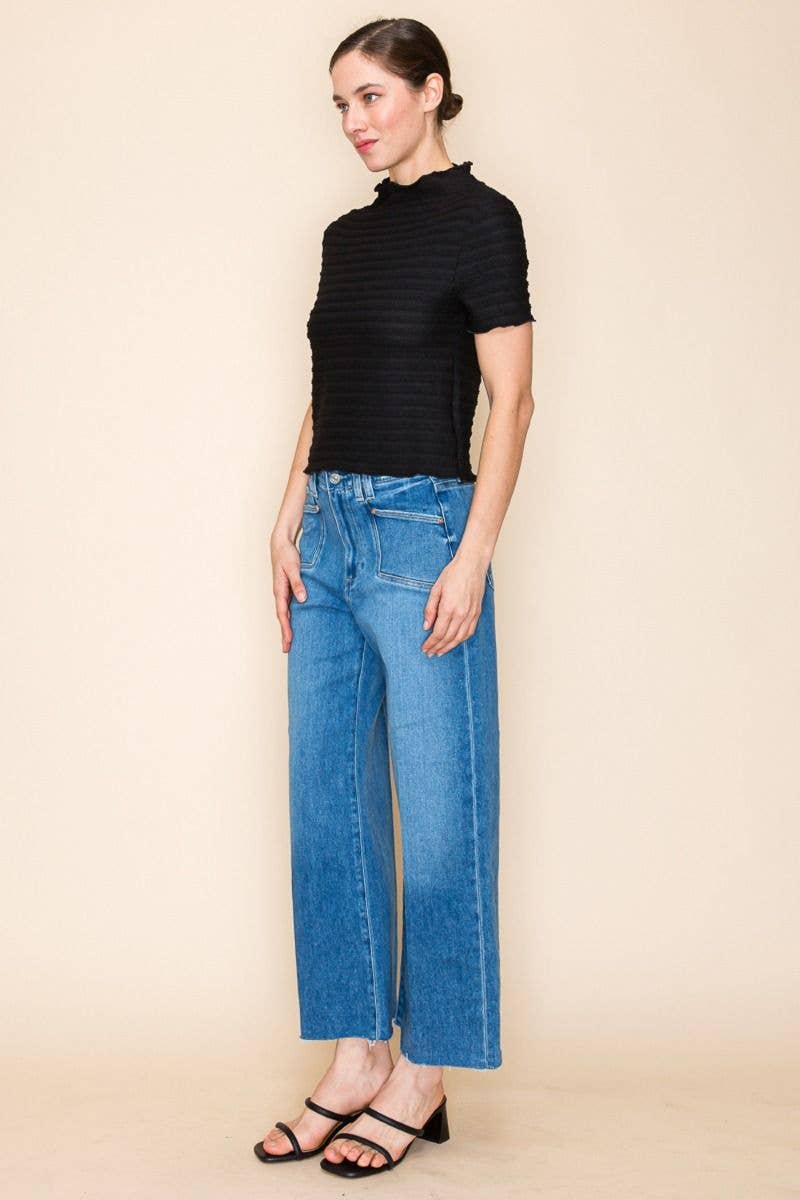 White Birch - Vente Haut en maille – femme - T10836 Haut en maille uni à manches courtes3