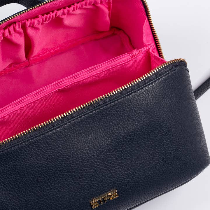 ÊTRE - Wholesale Makeup/Cosmetic Bag - Mila Vanity Case - Navy Blue, Pebbled Faux Leather1