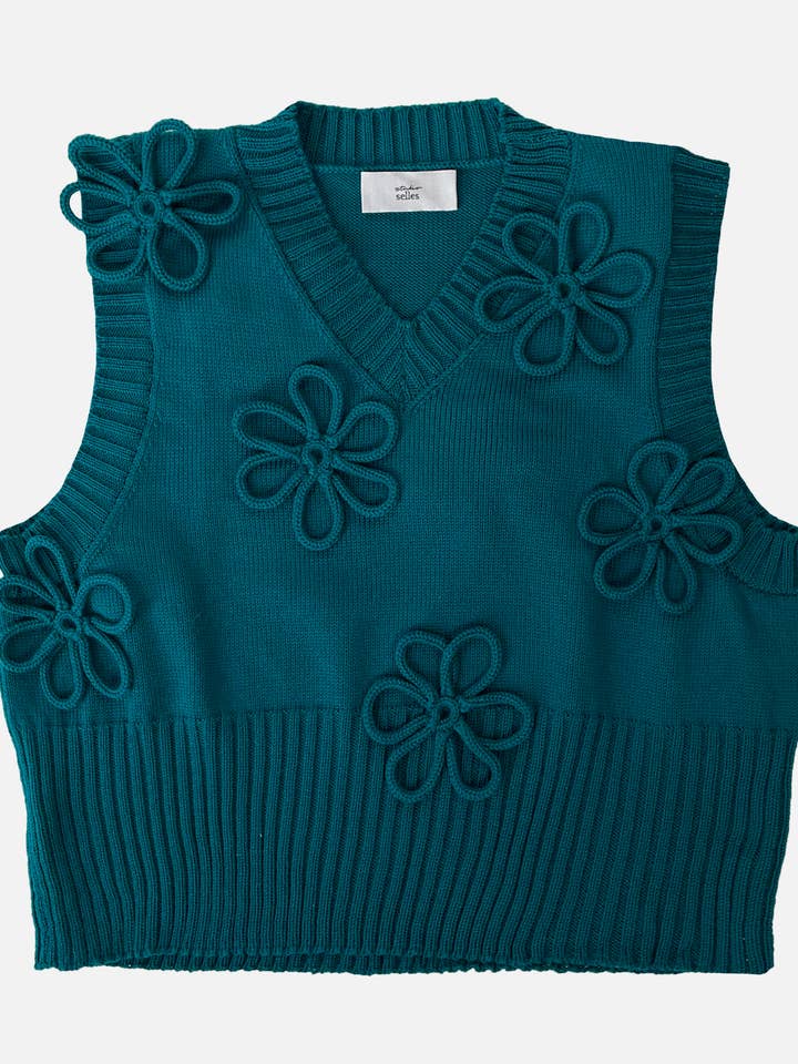 Flower vest - merino teal L for wholesale by Studio Selles