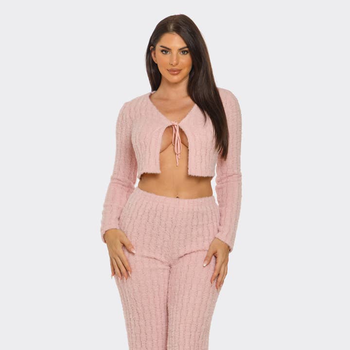 Open Front Spaghetti Tie Top And Flare Pants Set  and other Purchase Wholesale flare sleeve crop top. Free Returns & Net 60 Terms on Faire trending on Faire.