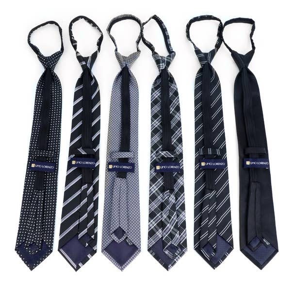 Selini New York - Wholesale Necktie - Men's - 6pc Microfiber Classic Black Zipper Pre-Tied Neckties2