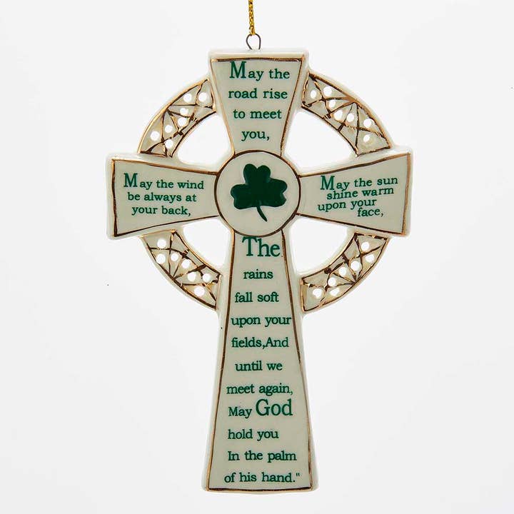 5.12"PORCELAIN IRISH CROSS ORNAMENT for wholesale by Kurt S. Adler, Inc.