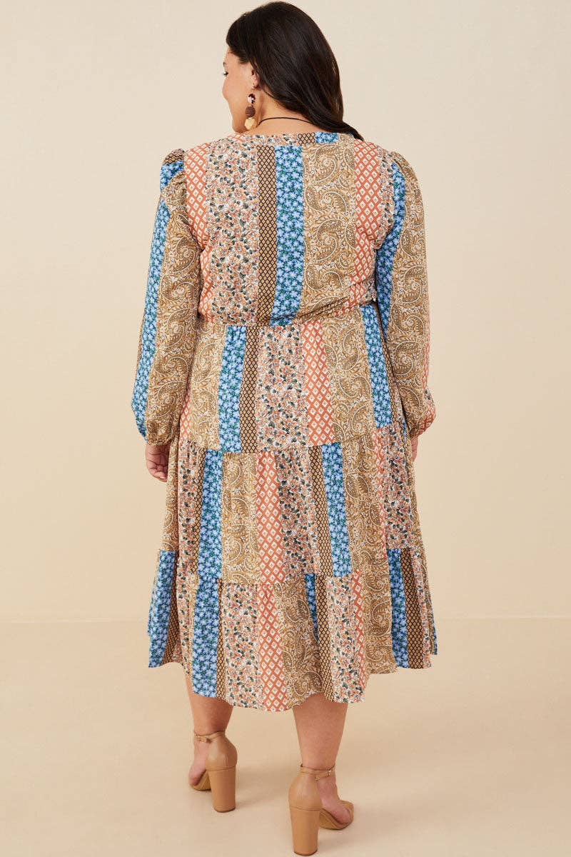 Mélange marron Robe à étages avec détails de boutons et imprimé pour femmes en vente sur Faire9