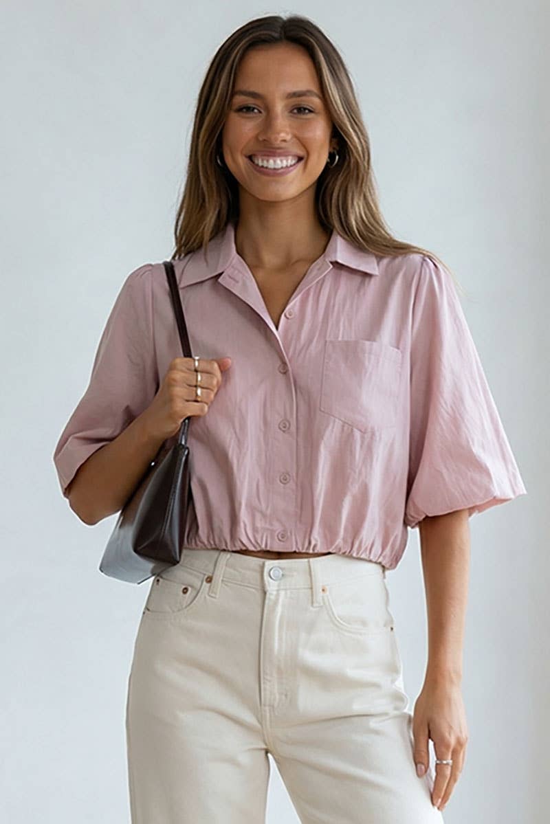 Naked Zebra - Wholesale Blouse - Women's - Short Sleeve Cropped Button Up Blouse6