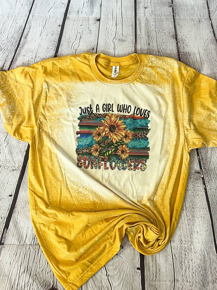 girl who loves sunflowers Bleached Tee for wholesale by MM Custom Apparel