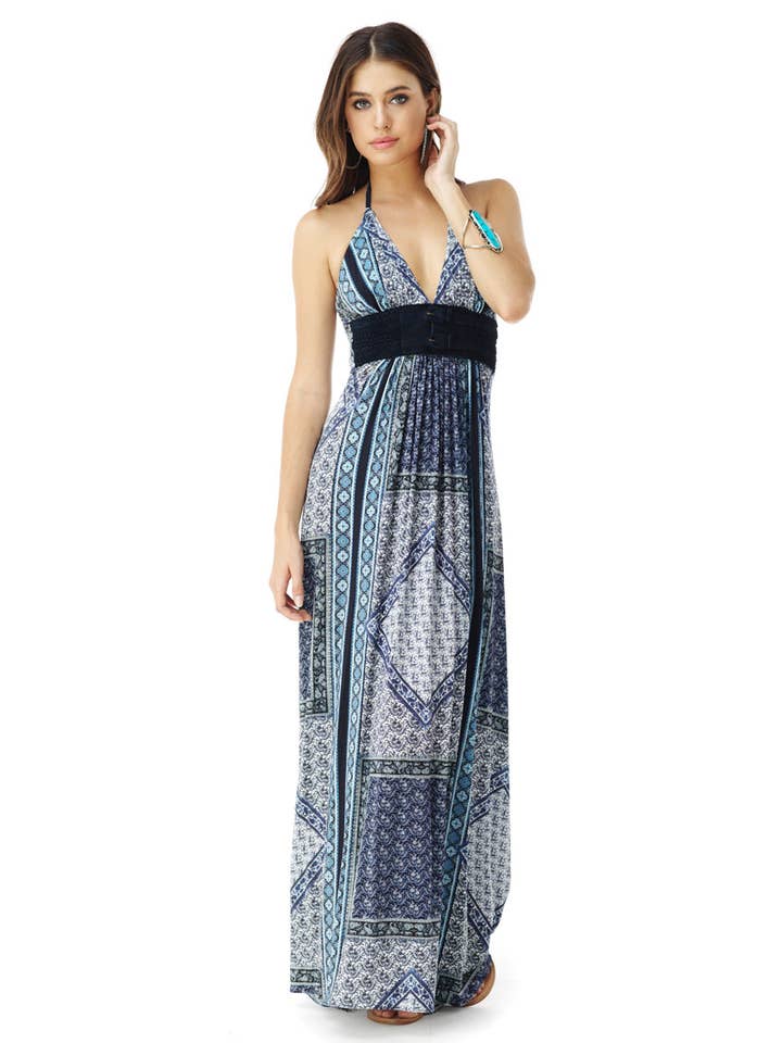 Truidy
Blue Printed Maxi Dress for wholesale on Faire