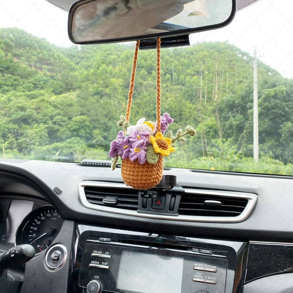 TOMOPOD LLC - Wholesale Car Decorative Charm - Women's - Crochet Flower Pot Car Mirror Hanging Charm, Car Plant Decor6