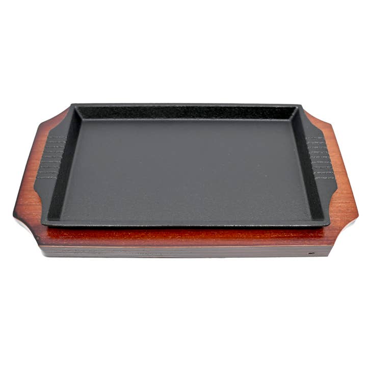 Urban Tokyo - Wholesale Serving Plate - Cast Iron Steak Plate Rectangular With Wooden Trivet