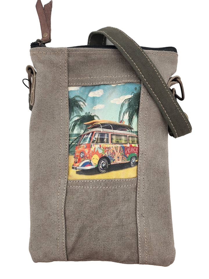 Beach Bus Recycled Tent Small Crossbody for wholesale by Vintage Addiction