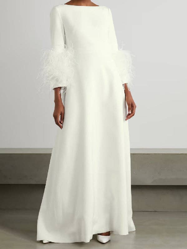 FurDecoration - Wholesale Dress - Women's - Black & White Feather Sleeve Party Dress0