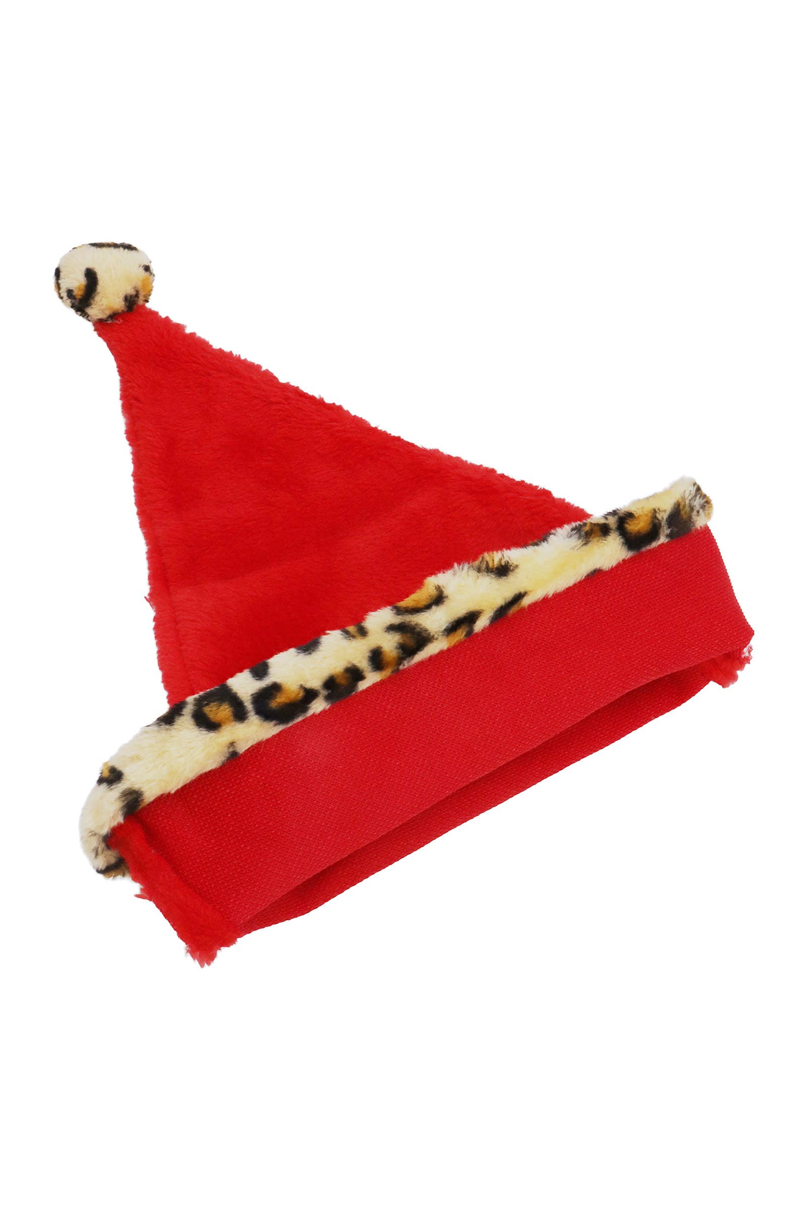AS SHOWN Exotic Leopard Christmas Fuzzy Fleece Santa Hat for wholesale on Faire5