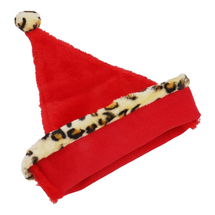 AS SHOWN Exotic Leopard Christmas Fuzzy Fleece Santa Hat for wholesale on Faire5