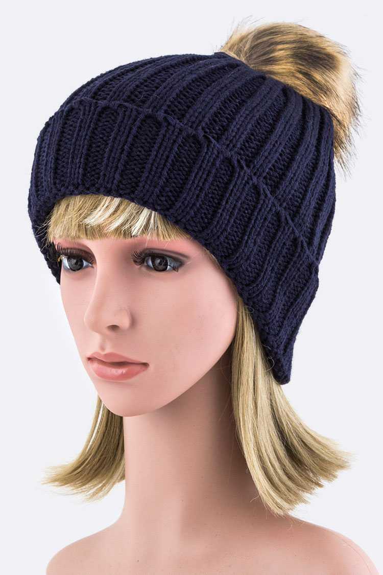 Artini Accessories - Wholesale Beanie - Women's - Detachable Fur Pom Fashion Beanie0
