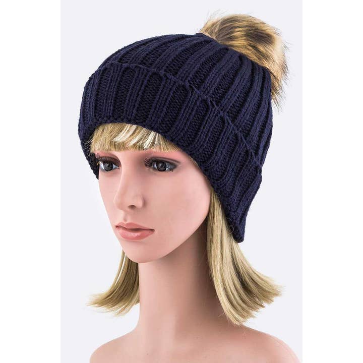 Artini Accessories - Wholesale Beanie - Women's - Detachable Fur Pom Fashion Beanie
